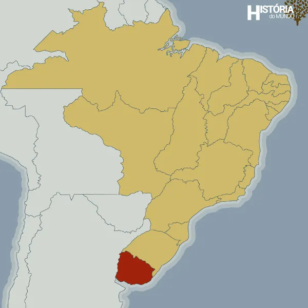 Guerra Cisplatina - O território em vermelho separou-se do Brasil e tornou-se a República do Uruguai